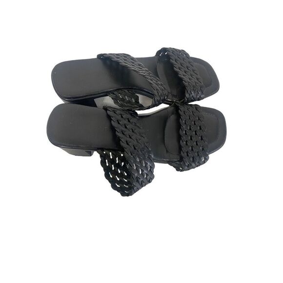 Unisa Braided Black Leather Sandal Slides - Picture 3 of 13